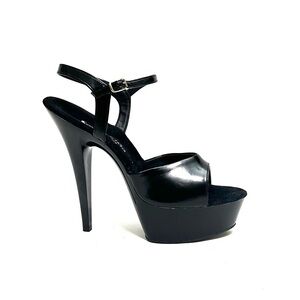 Vintage 1990s deadstock black vegan patent leather platform stripper heels